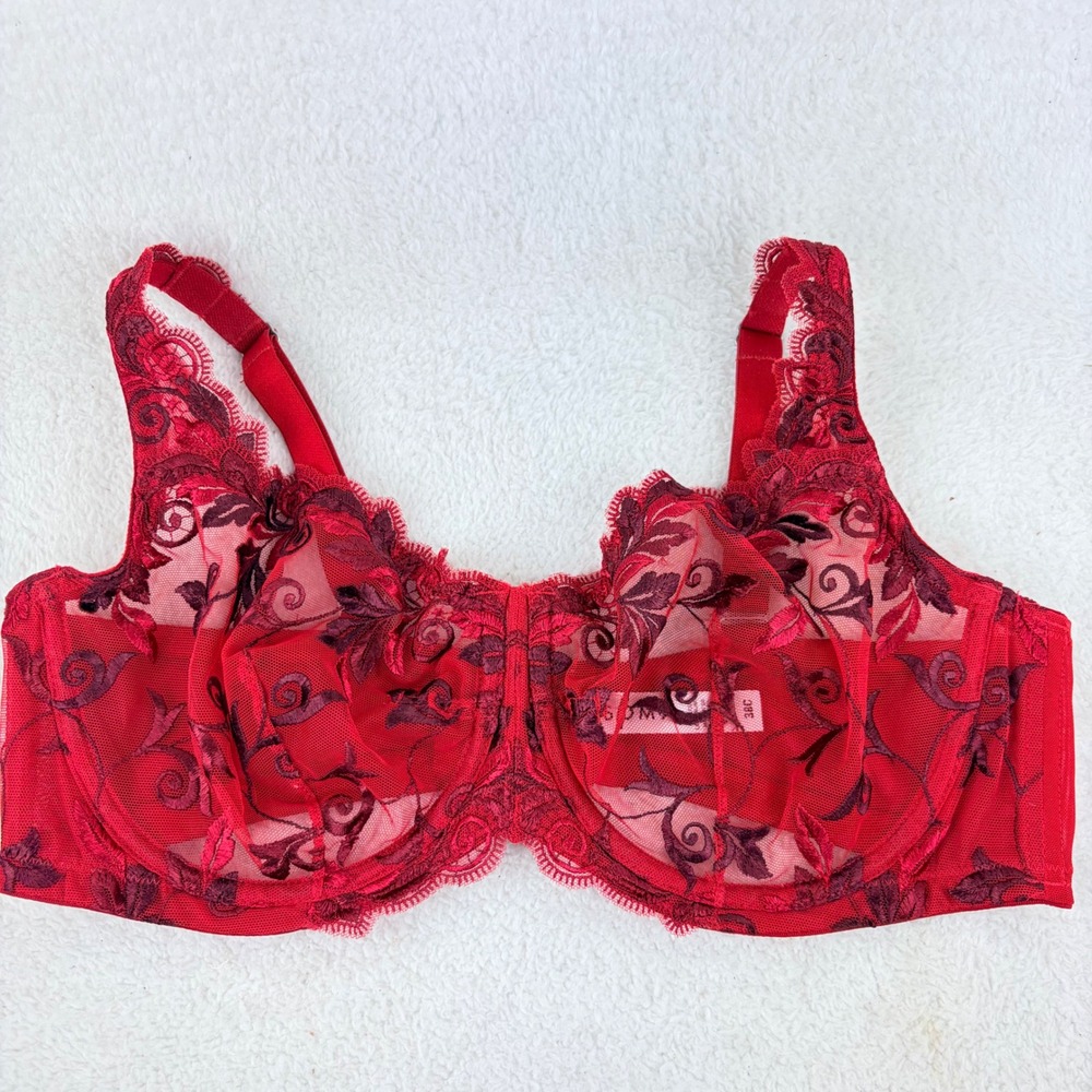 Soma Sensuous‎ Lace Unlined Underwire Bra Red Floral Embroidered 38C 5700